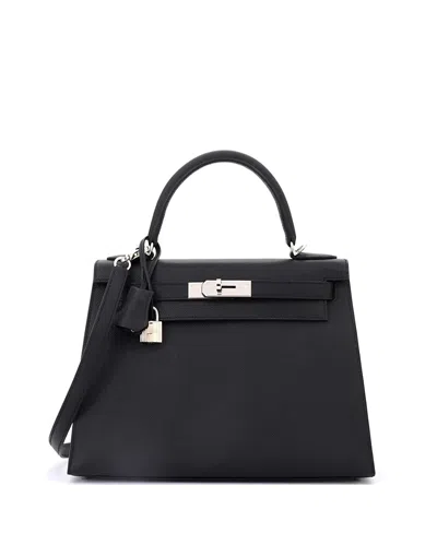 Pre-owned Pre-owned Hermes  Hermes Kelly 28 Handbag Black Epsom With Palladium Hardware In Noir