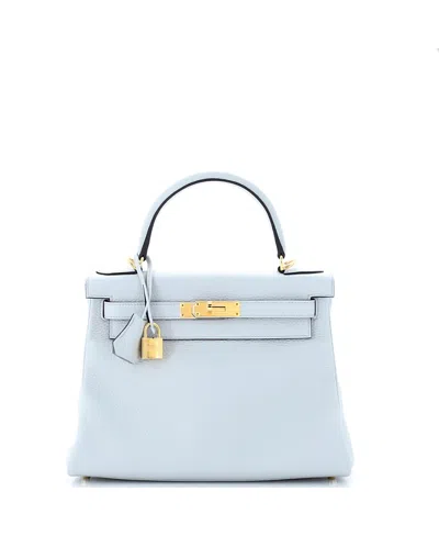 Pre-owned Pre-owned Hermes  Hermes Kelly 28 Handbag Blue Clemence With Gold Hardware In Bleu Pale