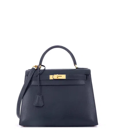 Pre-owned Pre-owned Hermes  Hermes Kelly 28 Handbag Blue Courchevel With Gold Hardware