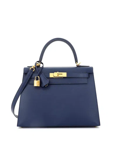 Pre-owned Pre-owned Hermes  Hermes Kelly 28 Handbag Blue Epsom With Gold Hardware