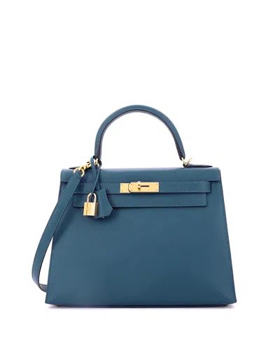 Pre-owned Pre-owned Hermes  Hermes Kelly 28 Handbag Blue Epsom With Gold Hardware