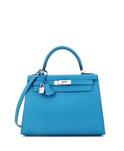 Pre-owned Pre-owned Hermes  Hermes Kelly 28 Handbag Blue Epsom With Palladium Hardware
