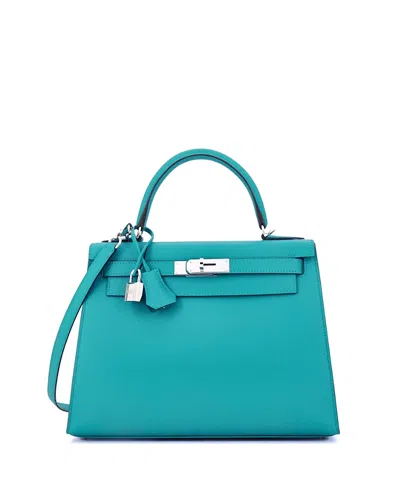 Pre-owned Pre-owned Hermes  Hermes Kelly 28 Handbag Blue Epsom With Palladium Hardware
