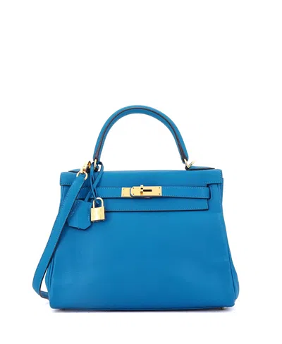 Pre-owned Pre-owned Hermes  Hermes Kelly 28 Handbag Blue Evercolor With Gold Hardware