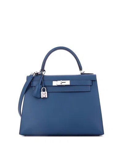 Pre-owned Pre-owned Hermes  Hermes Kelly 28 Handbag Blue Madame With Palladium Hardware
