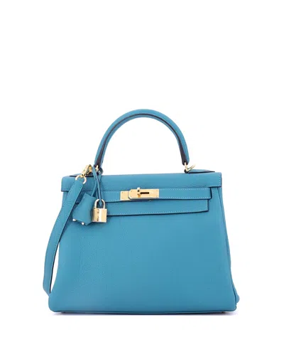 Pre-owned Pre-owned Hermes  Hermes Kelly 28 Handbag Blue Togo With Gold Hardware