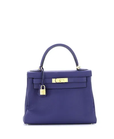 Pre-owned Pre-owned Hermes  Hermes Kelly 28 Handbag Blue Togo With Gold Hardware In Bleu Encre
