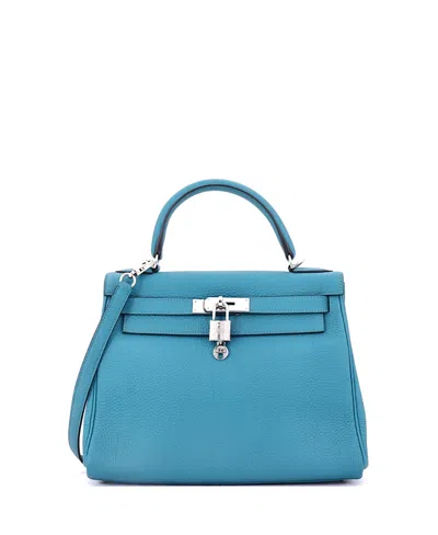 Pre-owned Pre-owned Hermes  Hermes Kelly 28 Handbag Blue Togo With Palladium Hardware