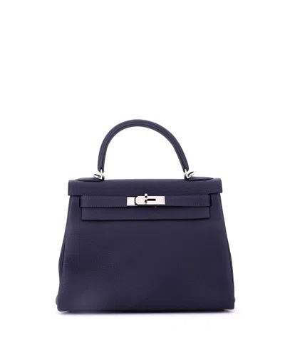 Pre-owned Pre-owned Hermes  Hermes Kelly 28 Handbag Blue Togo With Palladium Hardware