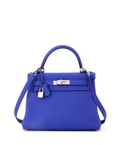 Pre-owned Pre-owned Hermes  Hermes Kelly 28 Handbag Blue Togo With Palladium Hardware