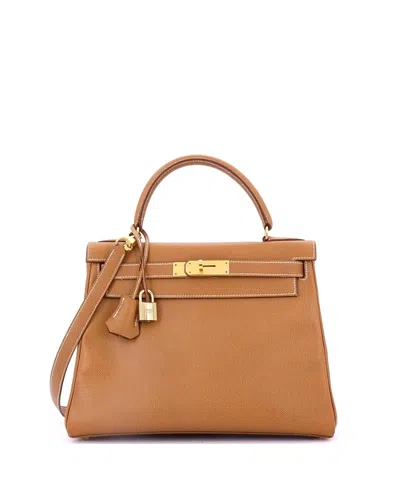 Pre-owned Pre-owned Hermes  Hermes Kelly 28 Handbag Brown Courchevel With Gold Hardware