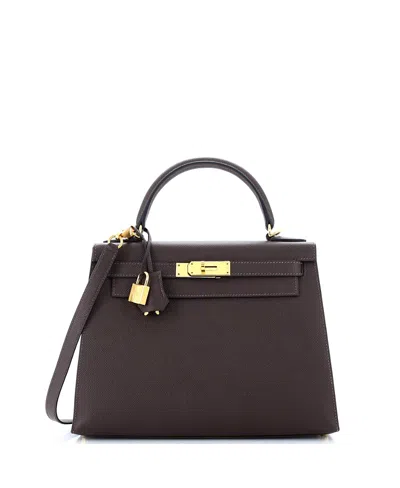Pre-owned Pre-owned Hermes  Hermes Kelly 28 Handbag Brown Epsom With Gold Hardware In Chocolat