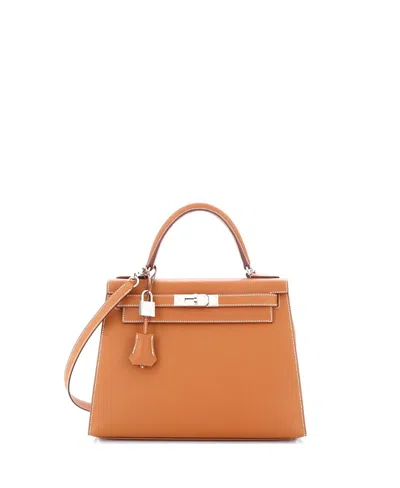 Pre-owned Pre-owned Hermes  Hermes Kelly 28 Handbag Brown Epsom With Palladium Hardware