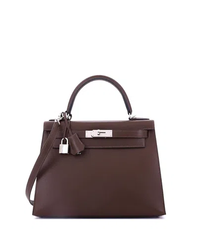 Pre-owned Pre-owned Hermes  Hermes Kelly 28 Handbag Brown Madame With Palladium Hardware