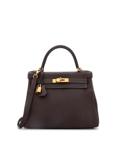 Pre-owned Pre-owned Hermes  Hermes Kelly 28 Handbag Brown Togo With Gold Hardware In Ebene