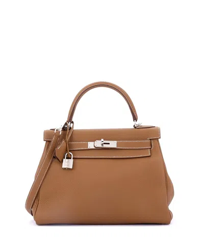 Pre-owned Pre-owned Hermes  Hermes Kelly 28 Handbag Brown Togo With Palladium Hardware