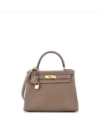 Pre-owned Pre-owned Hermes  Hermes Kelly 28 Handbag Clemence With Gold Hardware In Etoupe