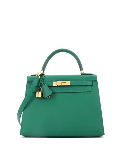 Pre-owned Pre-owned Hermes  Hermes Kelly 28 Handbag Green Epsom With Gold Hardware