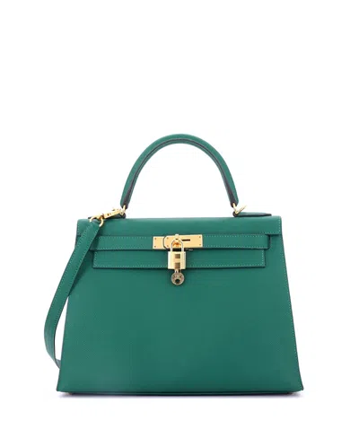 Pre-owned Pre-owned Hermes  Hermes Kelly 28 Handbag Green Epsom With Gold Hardware