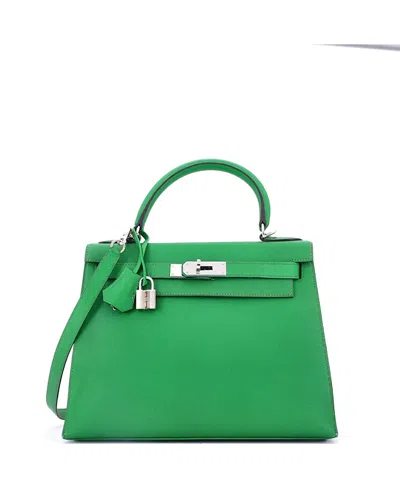 Pre-owned Pre-owned Hermes  Hermes Kelly 28 Handbag Green Epsom With Palladium Hardware