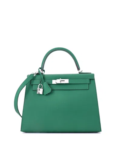 Pre-owned Pre-owned Hermes  Hermes Kelly 28 Handbag Green Epsom With Palladium Hardware