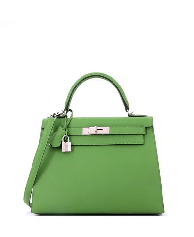 Pre-owned Pre-owned Hermes  Hermes Kelly 28 Handbag Green Epsom With Palladium Hardware