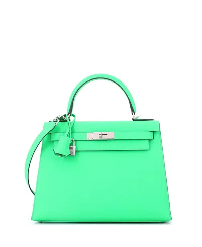 Pre-owned Pre-owned Hermes  Hermes Kelly 28 Handbag Green Epsom With Palladium Hardware