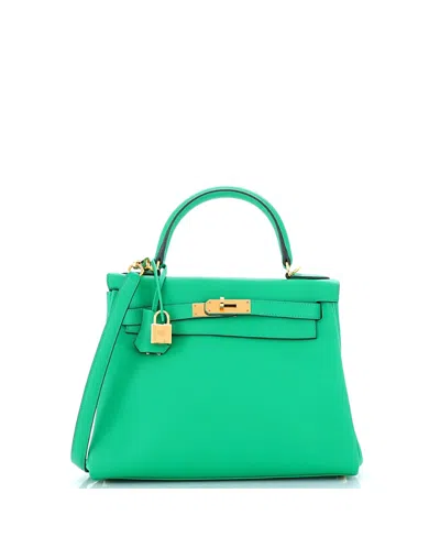 Pre-owned Pre-owned Hermes  Hermes Kelly 28 Handbag Green Evercolor With Gold Hardware In Menthe
