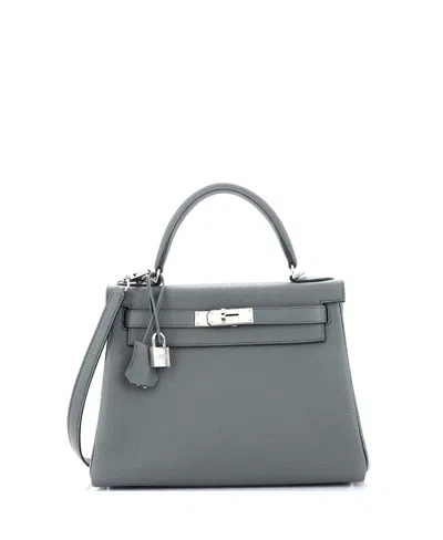 Pre-owned Pre-owned Hermes  Hermes Kelly 28 Handbag Green Togo With Palladium Hardware In Vert Amande