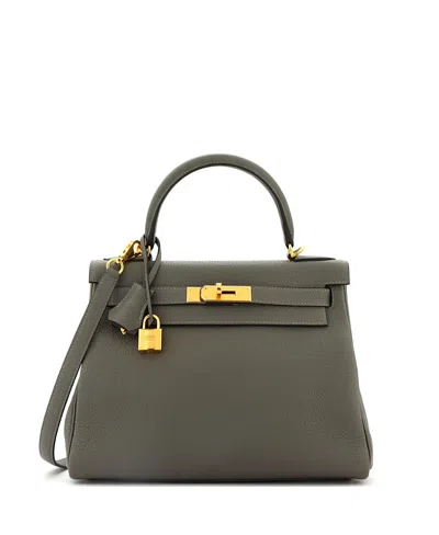 Pre-owned Pre-owned Hermes  Hermes Kelly 28 Handbag Grey Clemence With Gold Hardware In Gray