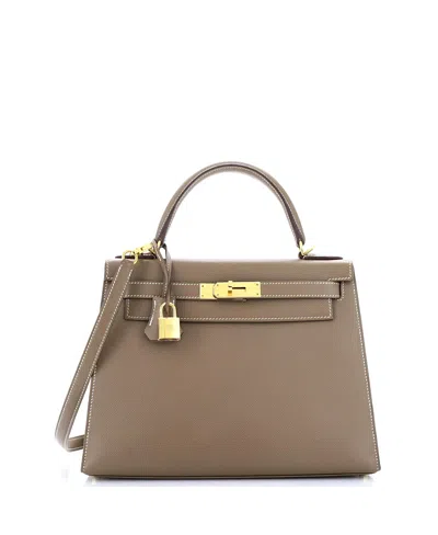 Pre-owned Pre-owned Hermes  Hermes Kelly 28 Handbag Grey Epsom With Gold Hardware