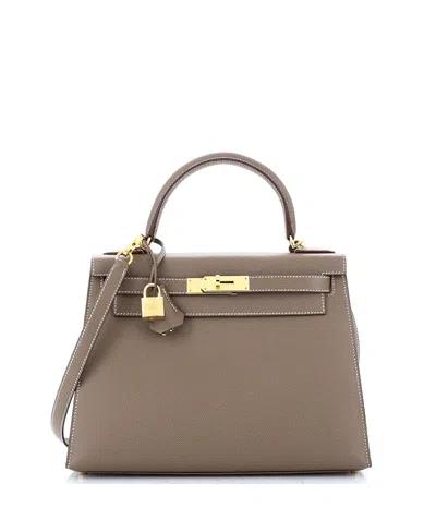 Pre-owned Pre-owned Hermes  Hermes Kelly 28 Handbag Grey Epsom With Gold Hardware