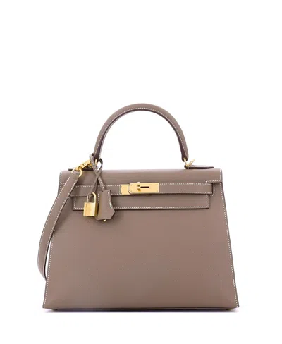 Pre-owned Pre-owned Hermes  Hermes Kelly 28 Handbag Grey Epsom With Gold Hardware In Brown
