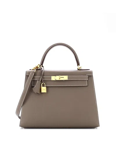 Pre-owned Pre-owned Hermes  Hermes Kelly 28 Handbag Grey Epsom With Gold Hardware In Etoupe