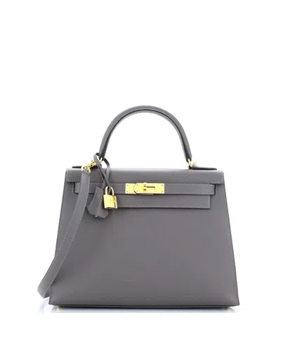 Pre-owned Pre-owned Hermes  Hermes Kelly 28 Handbag Grey Epsom With Gold Hardware In Gris Meyer