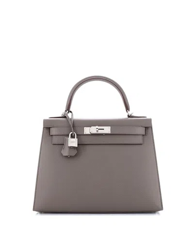 Pre-owned Pre-owned Hermes  Hermes Kelly 28 Handbag Grey Epsom With Palladium Hardware In Etain