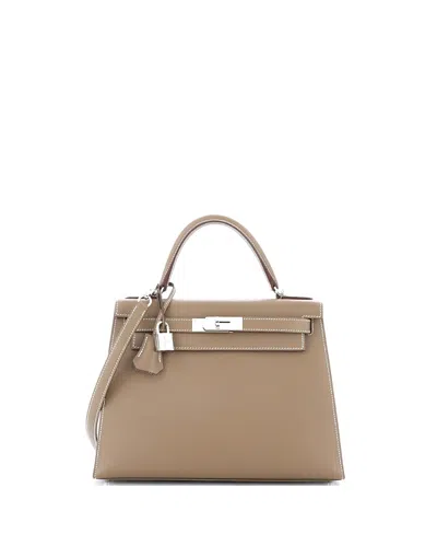 Pre-owned Pre-owned Hermes  Hermes Kelly 28 Handbag Grey Epsom With Palladium Hardware In Etoupe