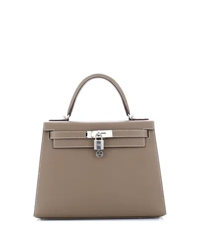 Pre-owned Pre-owned Hermes  Hermes Kelly 28 Handbag Grey Epsom With Palladium Hardware In Etoupe