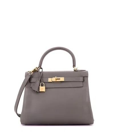Pre-owned Pre-owned Hermes  Hermes Kelly 28 Handbag Grey Evercolor With Gold Hardware In Gray