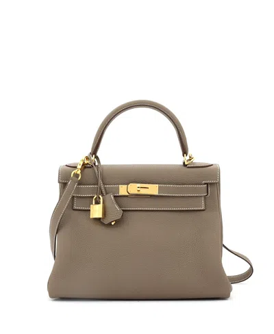 Pre-owned Pre-owned Hermes  Hermes Kelly 28 Handbag Grey Togo With Gold Hardware