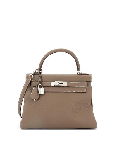 Pre-owned Pre-owned Hermes  Hermes Kelly 28 Handbag Grey Togo With Palladium Hardware In Brown