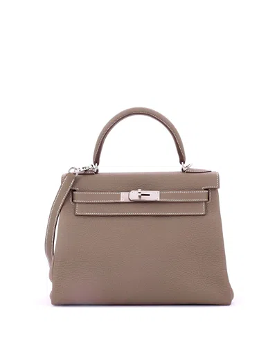 Pre-owned Pre-owned Hermes  Hermes Kelly 28 Handbag Grey Togo With Palladium Hardware In Brown