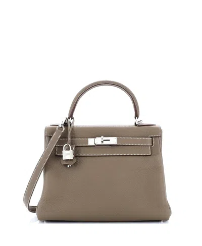 Pre-owned Pre-owned Hermes  Hermes Kelly 28 Handbag Grey Togo With Palladium Hardware In Etoupe