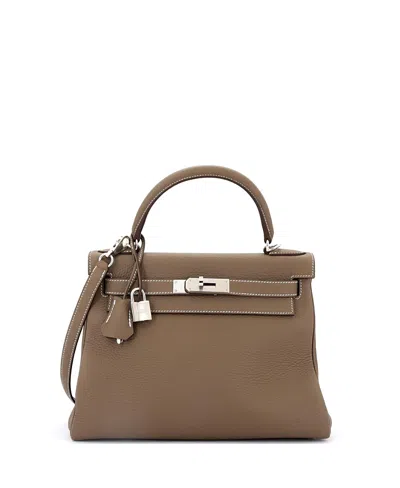 Pre-owned Pre-owned Hermes  Hermes Kelly 28 Handbag Grey Togo With Palladium Hardware In Etoupe