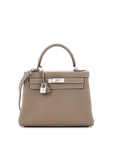 Pre-owned Pre-owned Hermes  Hermes Kelly 28 Handbag Grey Togo With Palladium Hardware In Etoupe