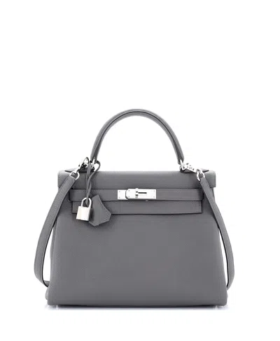 Pre-owned Pre-owned Hermes  Hermes Kelly 28 Handbag Grey Togo With Palladium Hardware In Vert De Gris