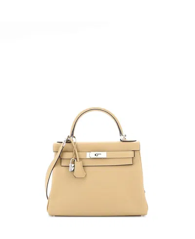 Pre-owned Pre-owned Hermes  Hermes Kelly 28 Handbag Light Clemence With Palladium Hardware In Natural