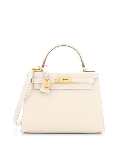 Pre-owned Pre-owned Hermes  Hermes Kelly 28 Handbag Light Epsom With Gold Hardware In Craie