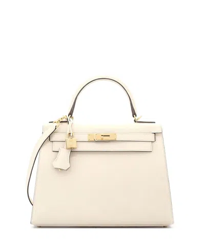 Pre-owned Pre-owned Hermes  Hermes Kelly 28 Handbag Light Epsom With Gold Hardware In White