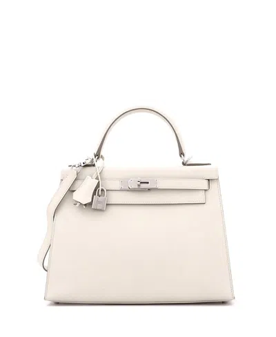 Pre-owned Pre-owned Hermes  Hermes Kelly 28 Handbag Light Epsom With Palladium Hardware In White